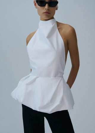 MAGDA BUTRYM - Halter peplum top in white