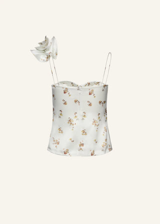 MAGDA BUTRYM - Flower appliqué silk tank in cream print