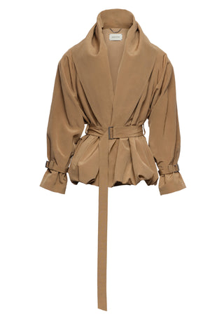 MAGDA BUTRYM - Draped Collar Viscose And Linen Jacket in Beige