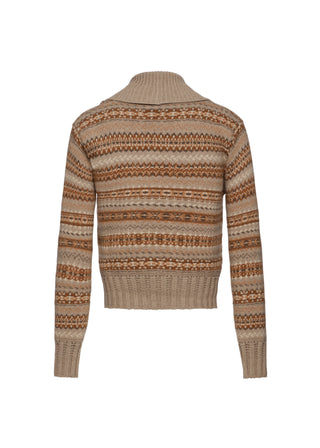 MAGDA BUTRYM - Double-Breasted Patterned Knit Cardigan With Shawl Collar in Camel