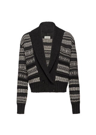 MAGDA BUTRYM - Double-Breasted Patterned Knit Cardigan With Shawl Collar in Grey