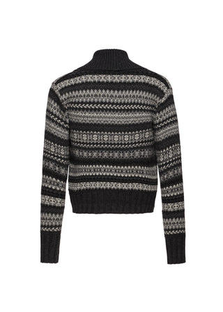 MAGDA BUTRYM - Double-Breasted Patterned Knit Cardigan With Shawl Collar in Grey