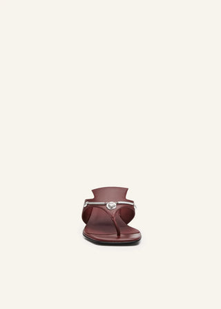 MAGDA BUTRY Rose brooch thong sandals in burgundy leather