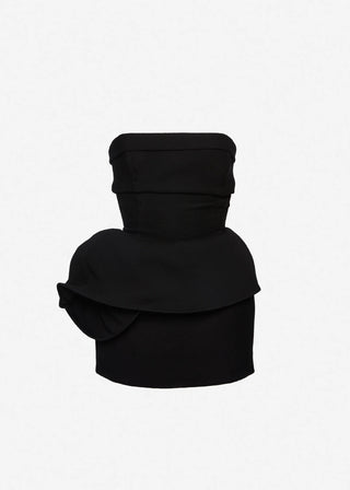 MAGDA BUTRYM - Strapless Mini Dress with Sculptural Peplum in Black