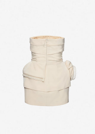 MAGDA BUTRYM - Strapless Mini Dress with Lace-trimmed Peplum in Cream