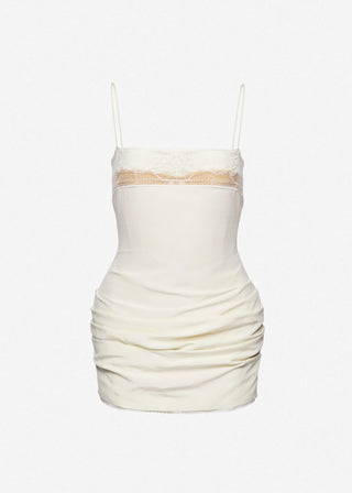 MAGDA BUTRYM - Mini corset dress with lace neckline in cream