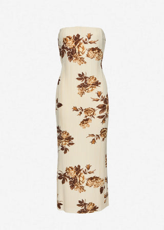 MAGDA BUTRYM - Strapless Floral Print Dress in Cream