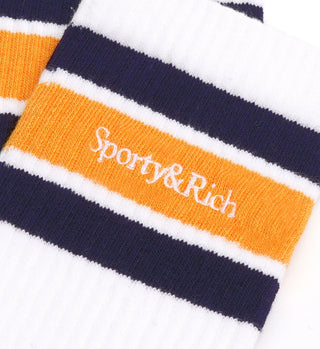 SPORTY & RICH - Serif Logo Socks in White & Gold