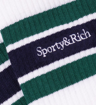 SPORTY & RICH - Serif Logo Striped Socks in White