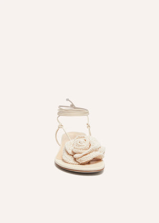 MAGDA BUTRYM Wrap Around Flat Flower Sandals in cream crochet