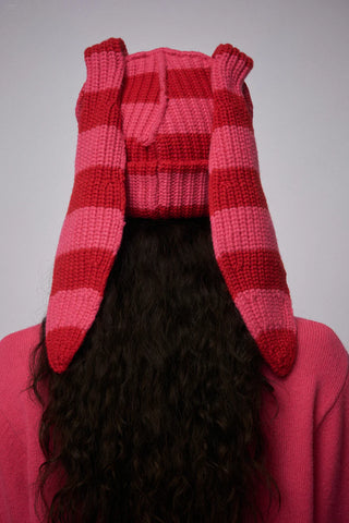 LOVERBOY - CHUNKY RABBIT BEANIE in RED PINK STRIPE