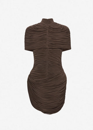 MAGDA BUTRYM - High-Neck Draped Mini Dress With Cape Detail in Brown