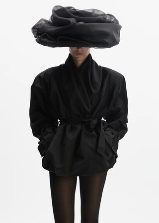 MAGDA BUTRYM - Draped Collar Cotton and Silk Jacket in Black
