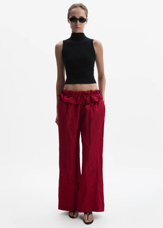 MAGDA BUTRYM - Low-Rise Ruffled Waist Trousers in Red