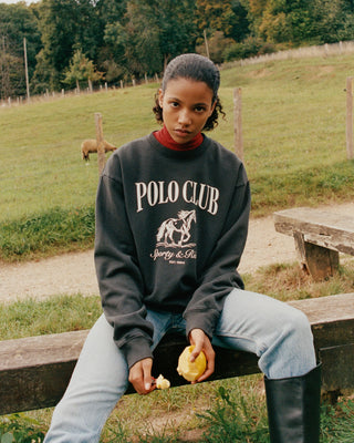SPORTY & RICH - Stallion Crewneck in Faded Black