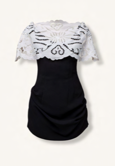 RXQUETTE - UPCYCLED RICHELIEU VEIL DRESS / BLACK WITH OFFWHITE
