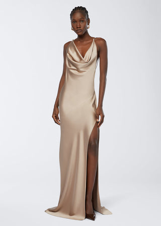 THE ANDAMANE Vera Maxi Slip Dress Greige