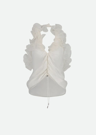 VAILLANT STUDIO ORGANZA RUCHED HALTER TOP W/RUFFLE DETAIL