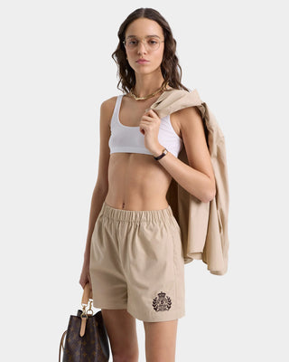 SPORTY & RICH - H&W Crest Poplin Short in Light Tan