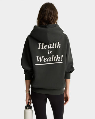 SPORTY & RICH - Health Is Wealth Soft Hoodie in Faded Black