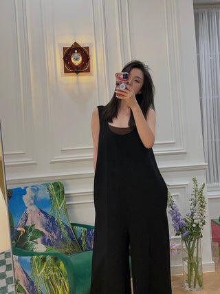 A.W.A.K.E. LOOSE FIT MAXI JUMPSUIT WITH FRONT AND BACK PLEATS