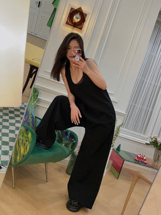 A.W.A.K.E. LOOSE FIT MAXI JUMPSUIT WITH FRONT AND BACK PLEATS