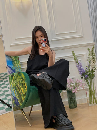 A.W.A.K.E. LOOSE FIT MAXI JUMPSUIT WITH FRONT AND BACK PLEATS