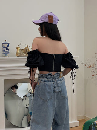 ROKH  BUSTIERE WITH PUFF SLEEVE