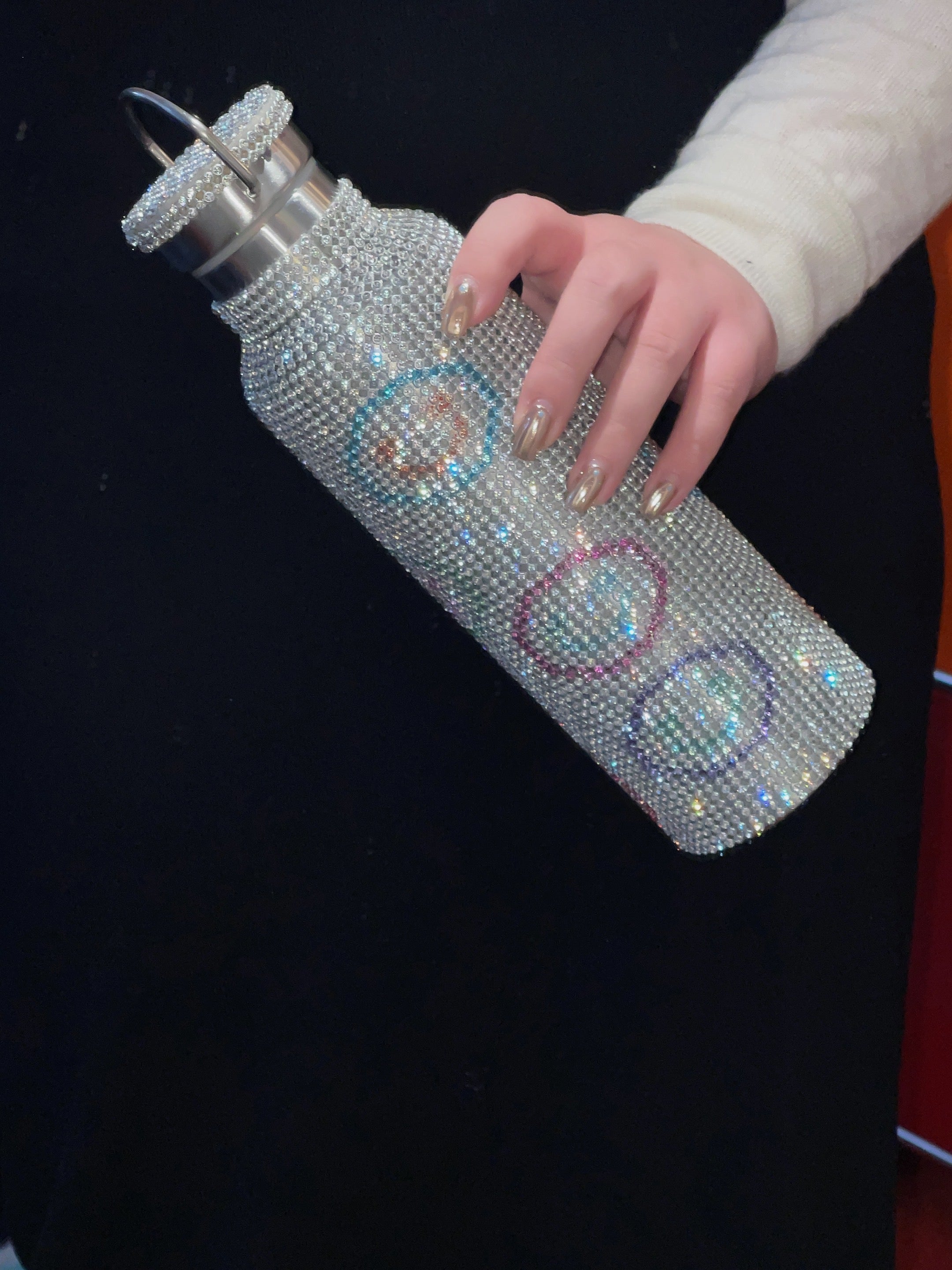 RAINBOW SMILEY FACE RHINESTONE WATER BOTTLE