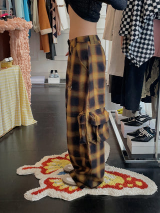COLLINA STRADA BROWN CHECK LAWN CARGO PANT