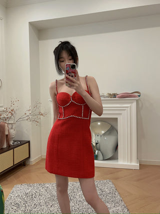 AREA NYC Crystal Stitched Bustier Dress