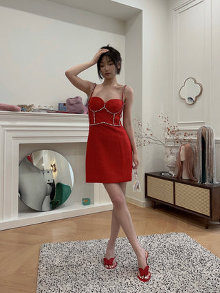AREA NYC Crystal Stitched Bustier Dress