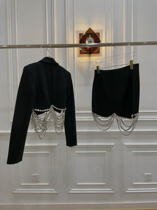 AREA NYC Draped Crystal Scallop Mini Skirt