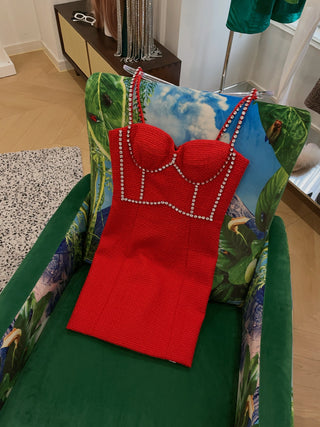 AREA NYC Crystal Stitched Bustier Dress
