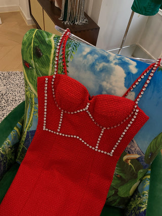 AREA NYC Crystal Stitched Bustier Dress