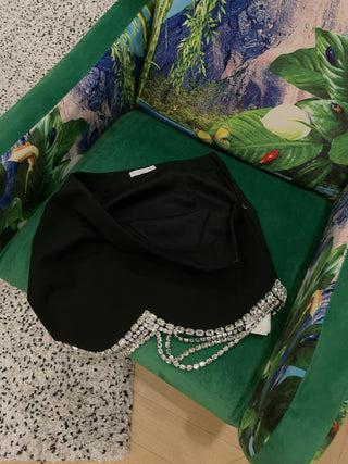 AREA NYC Draped Crystal Scallop Mini Skirt