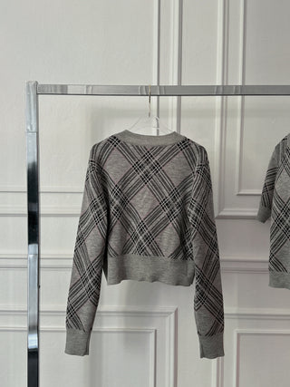 GIUSEPPE - WOOL TARTAN KNITWEAR CROP CARDIGAN / GREY