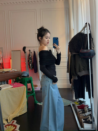 CHRISTOPHER ESBER - SONORA VEILED L/S TOP / BLACK