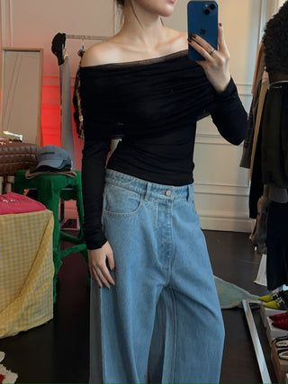 CHRISTOPHER ESBER - SONORA VEILED L/S TOP / BLACK