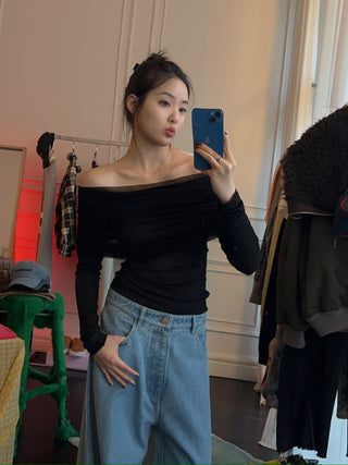 CHRISTOPHER ESBER - SONORA VEILED L/S TOP / BLACK