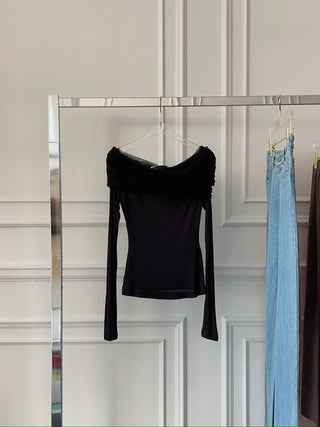 CHRISTOPHER ESBER - SONORA VEILED L/S TOP / BLACK