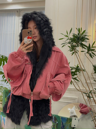 BLUMARINE DENIM BOMBER JACKET BUBBLEGUM
