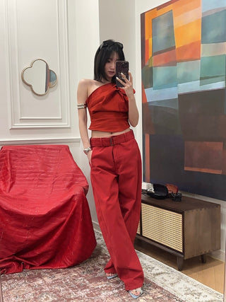 MAGDA BUTYUM Belted loose leg denim in red