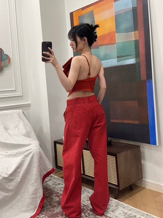 MAGDA BUTYUM Belted loose leg denim in red