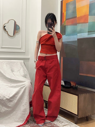 MAGDA BUTYUM Belted loose leg denim in red
