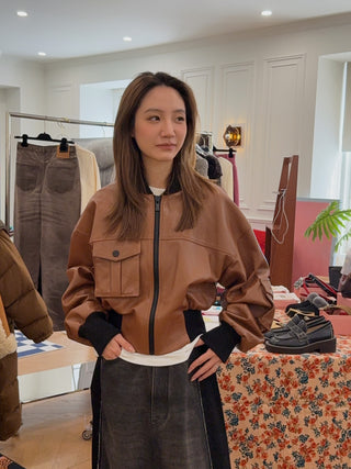 THE MANNEI LE MANS LEATHER SHORT BOMBER