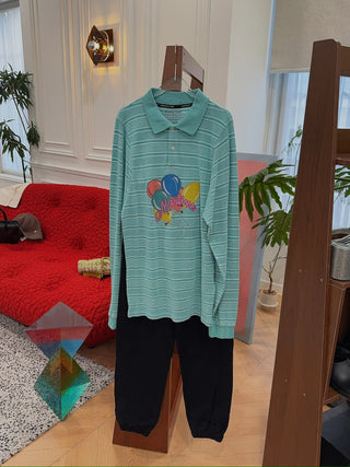 MARTINE ROSE - SHRUNKEN POLO / GREEN-WHITE STRIPE BALLOONS