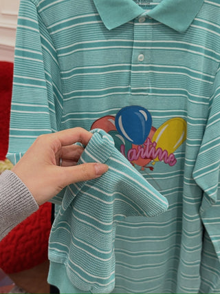 MARTINE ROSE - SHRUNKEN POLO / GREEN-WHITE STRIPE BALLOONS