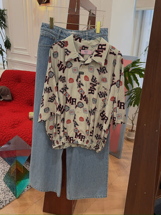 MARTINE ROSE Shockcord Brand-Print Short-Sleeves Relaxed-Fit Woven Shirt