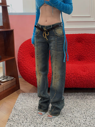 BLUMARINE BOYFRIEND JEANS WITH STUDS AND LOGO